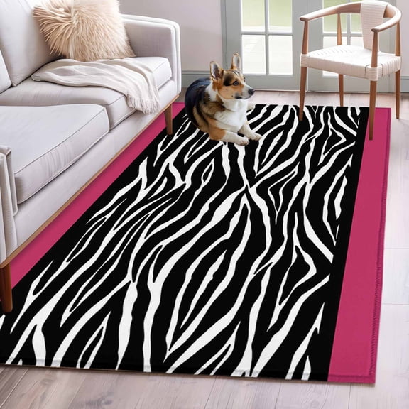 Area Rugs for Living Room Bedroom, Zebra Printed 4'x6' Rug Washable Carpet Runner Indoor Outdoor, Modern Geometric Balck White Stripes Non Slip Accent Floor Mats Rug for Kitchen, Office