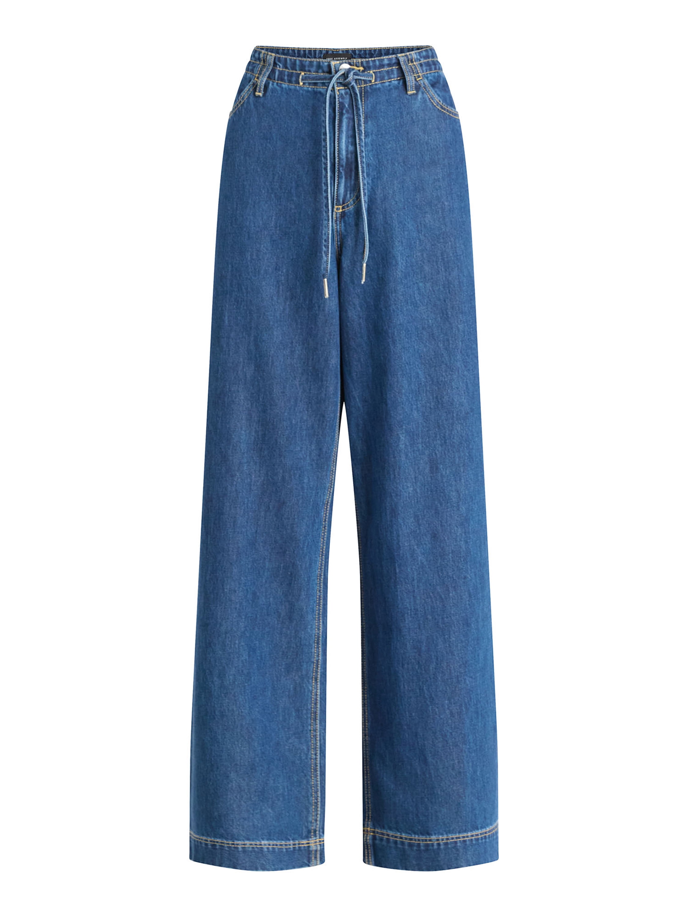 Free Assembly Women's Loose Fitting Wide Leg Jeans with Adjustable Tie Waist, 32" Inseam, Sizes 0-26