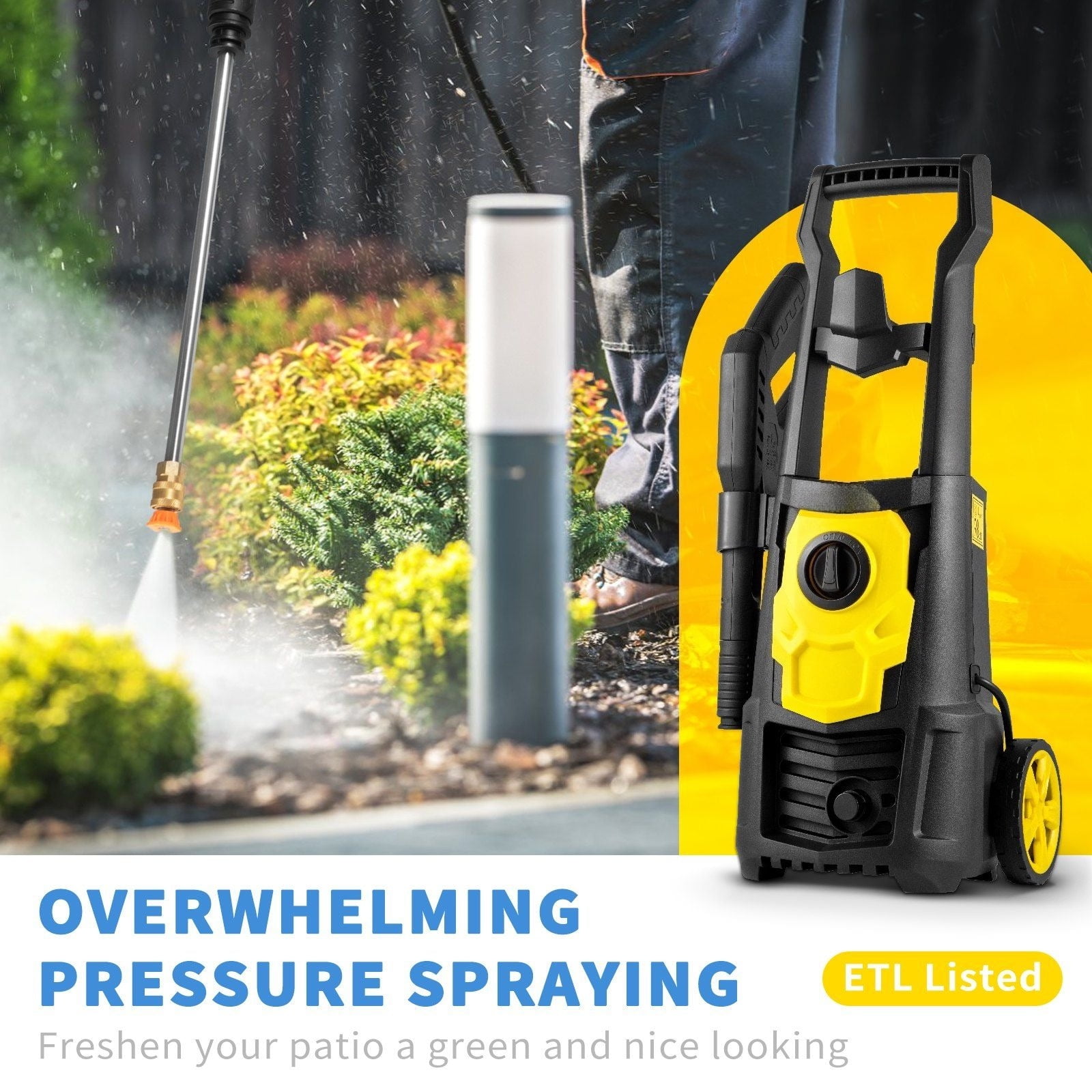 CAFORKP Electric Power Washer 2000PSI 1.65GPM, Includes Hose Reel, Foam Cannon & 5 Nozzles