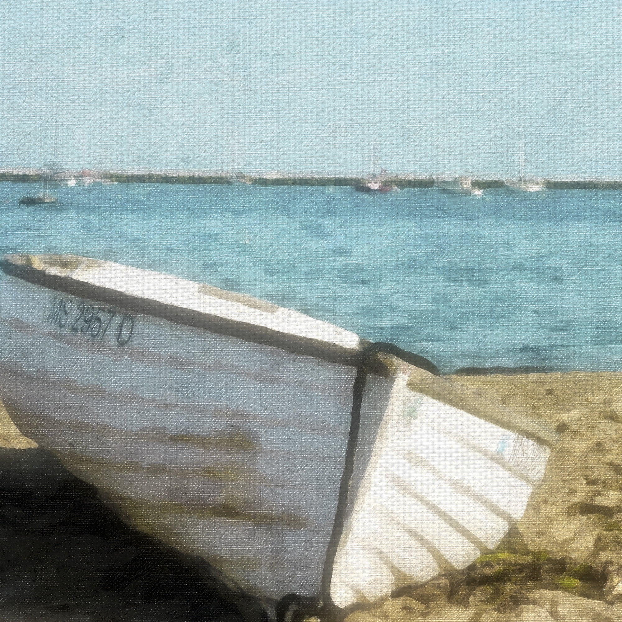 Masterpiece Art Gallery Row Boat In Aqua by Graff-tee Studio Canvas Art Print 22" x 28"