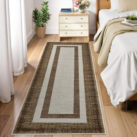 2'x6' Abstract Runner Rug Washable Modern Rugs Non-Slip Low-Pile Soft Rug Minimalist Bordered Floor Carpet for Hallways Kitchen Laundry Bedroom Bathroom