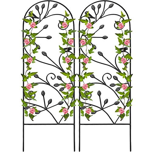 Amagabeli 2 Pack Garden Trellis for Climbing Plants 46" x 15" Black Sturdy Iron Potted Support Vines Vegetable Flower Patio Metal Wire Lattices Grid Trellises for Ivy Rose Grape Cu