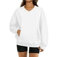 thumbnail image 2 of Women's V-Neck Sweatshirt with Pockets, Womens V Neck Sweatshirts No Hood Lightweight Casual Soft Fashion White XL, 2 of 7