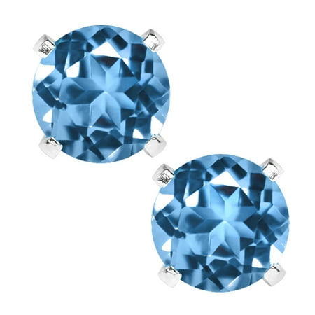 1.00 Ct Round Blue Topaz Sterling Silver Earrings 5mm
