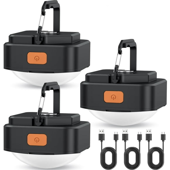 Luces de camping FLY2SKY, LED negras, recargables, 3 unidades