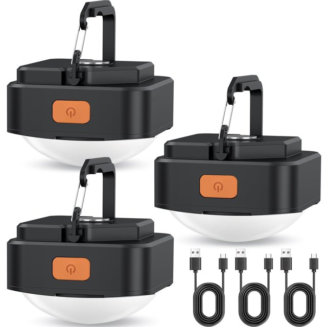 Luces de camping FLY2SKY, LED negras, recargables, 3 unidades