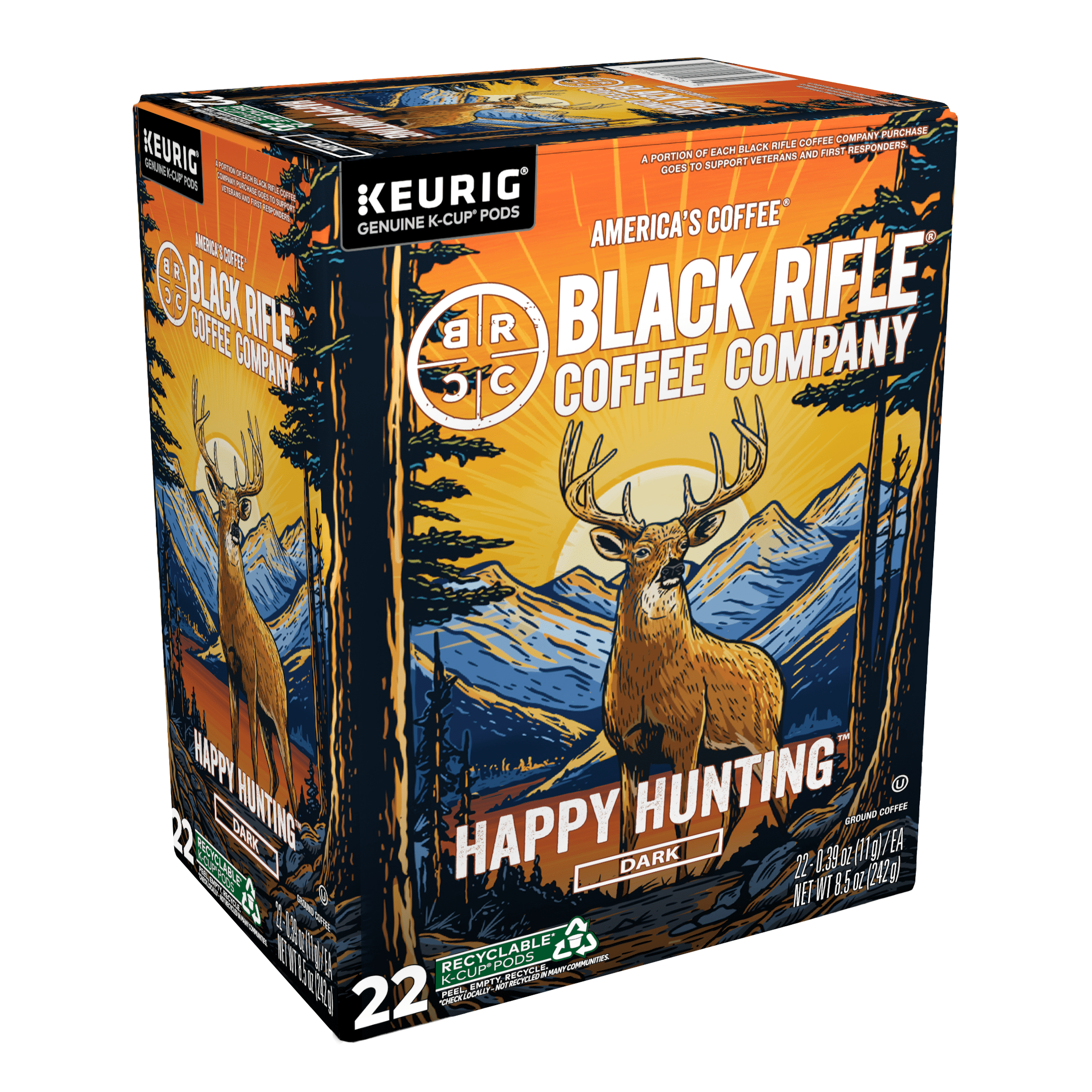 Black Rifle Coffee Company Happy Hunting K-Cup Pods, Dark Roast, 22 Ct