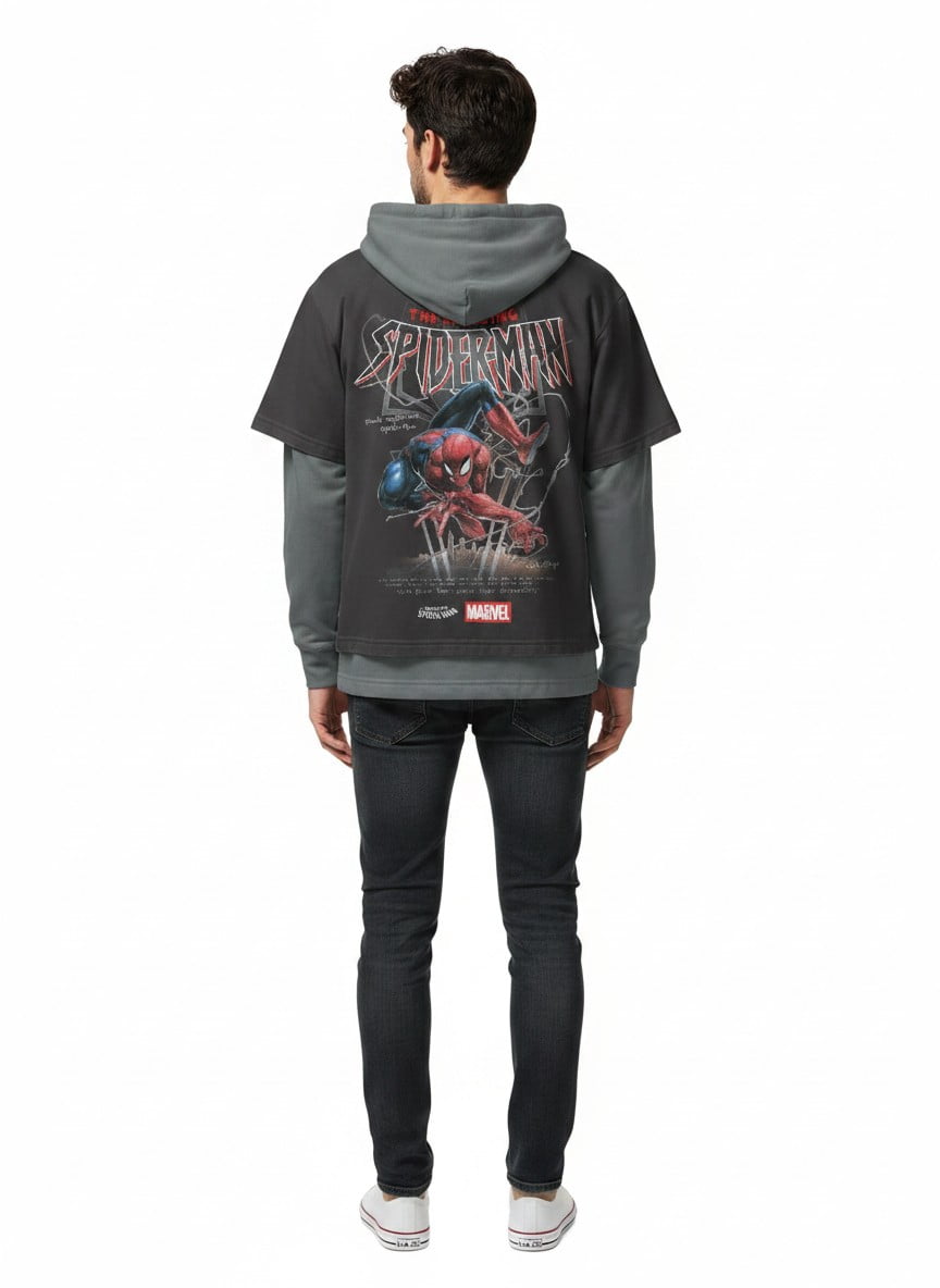 Marvel Spider-Man Men's Layered Look Graphic Tee with Long Sleeve Hoodie, Sizes XS-3XL