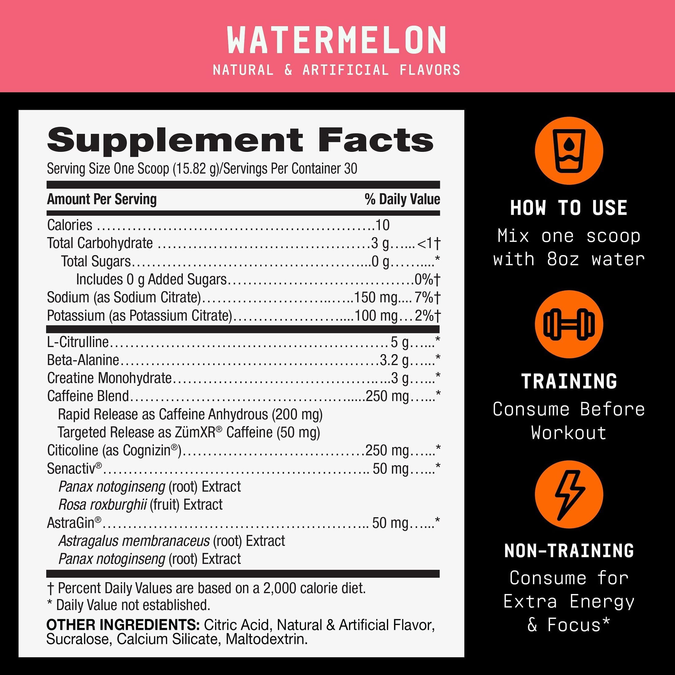 BEYOND RAW LIT V2 Clinical Strength Pre Workout Powder, Hits Harder, Bigger Pumps, Caffeine, L-Citrulline, Creatine, Watermelon, 30 Servings