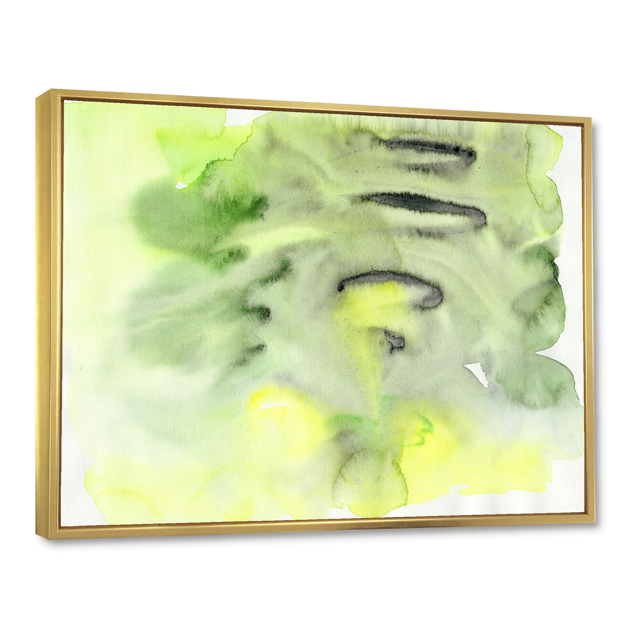 Designart 'Abstract Pond of Yellow and Green' Modern Framed Canvas Wall Art Print