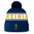 thumbnail image 2 of Men's Top of the World Navy West Virginia Mountaineers Slash Cuffed Knit Hat with Pom, 2 of 2