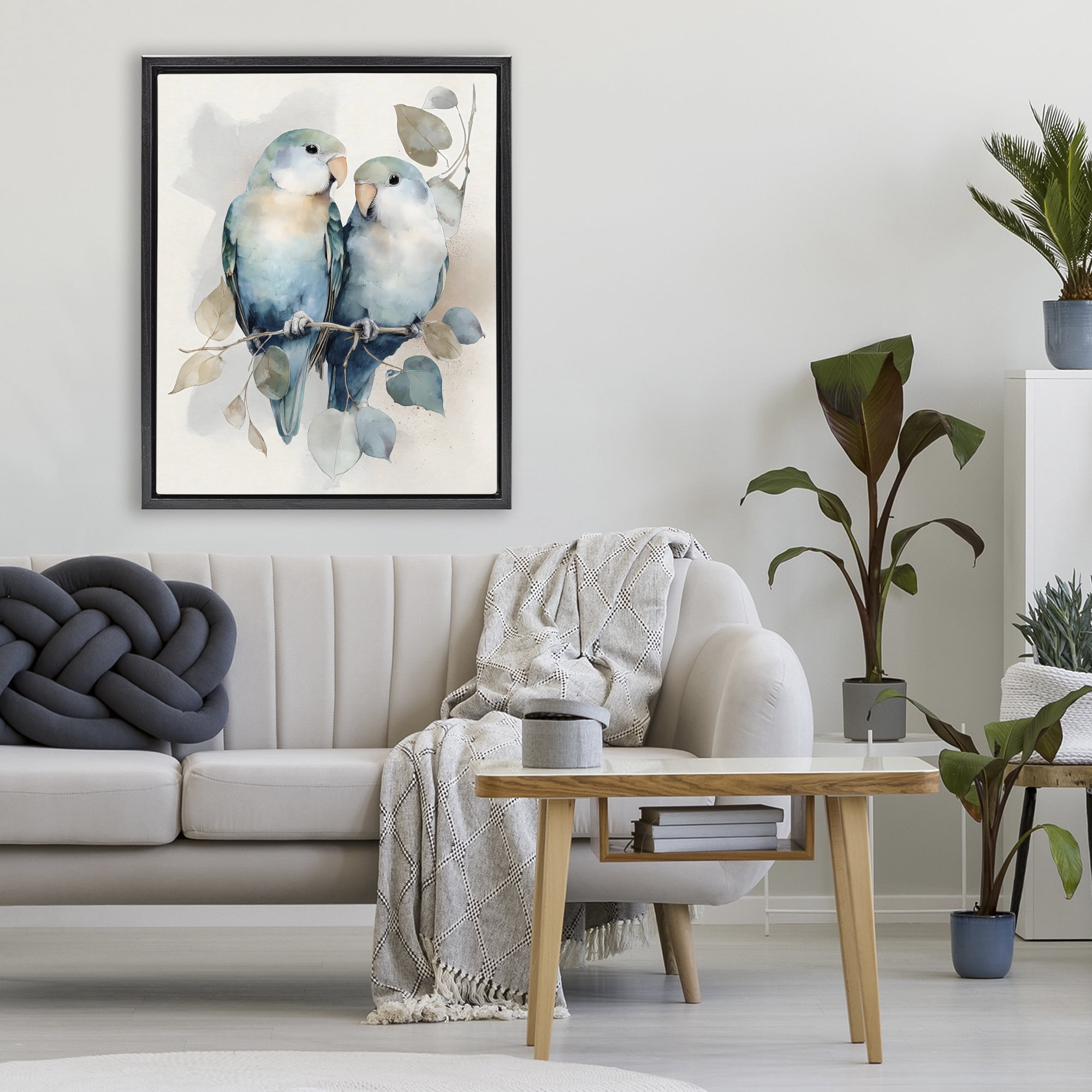 Stupell Industries Blue Bird Lovers Black Framed Floater Canvas Wall Art, design by Franklyn Gregory