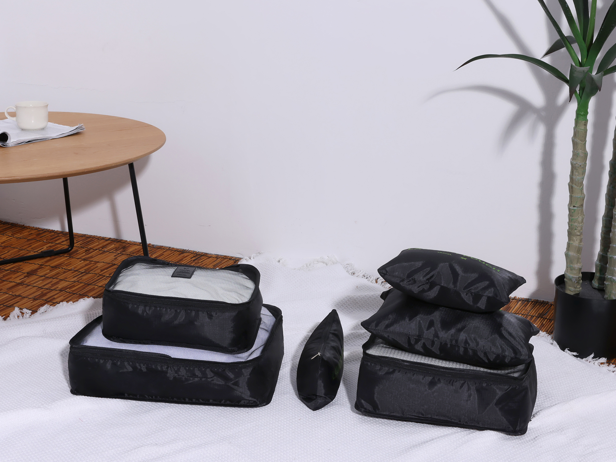 Unique Bargains 6 Set Travel Bag for Storage Closet Organizers Travel Accessories Black