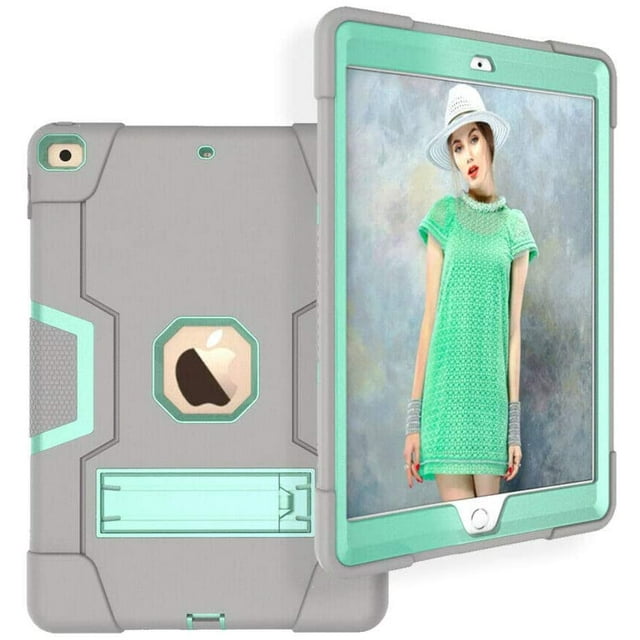 Mignova for New iPad 7th Generation 10.2" 2019 / iPad 10.2 Case, Hybrid Rugged Heavy Duty Defender Shockproof Protective with Built-in Kickstand for Apple iPad 10.2 Inch 2019 (Gray/Aqua)