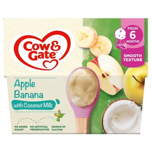 Cow & Gate Apple, Banana with Coconut Milk Baby Food Pot 6+ Months, 4 x 95g, British Import (Pack of 2)