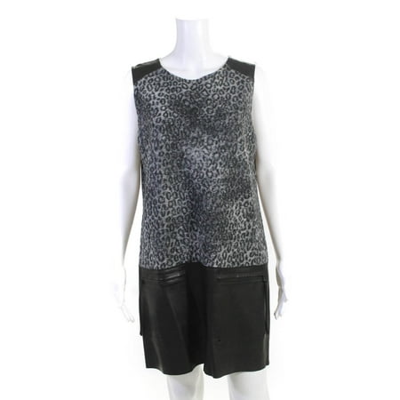 

Pre-owned|Rebecca Taylor Womens Zipper Pocketed Cheetah Print Dress Gray Black Size 12