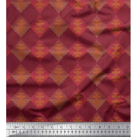 Soimoi Brown Cotton Voile Fabric Embroidery Style Art & Craft Printed Fabric 1 Yard 42 Inch Wide