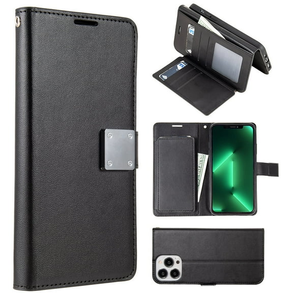 Extra Series Essential Leather Wallet Stand Case for iPhone 15 Pro - Black