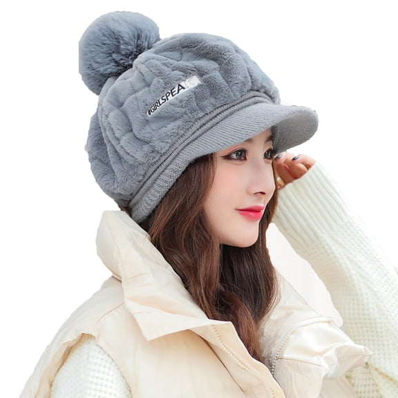 SERTG Women's Fashion Knitted Beanie Hat Fall Winter Flat Cap Wool Warm Hat Soft Outdoor Casual Sports Flat Cap Hat(Gray,Free Size)