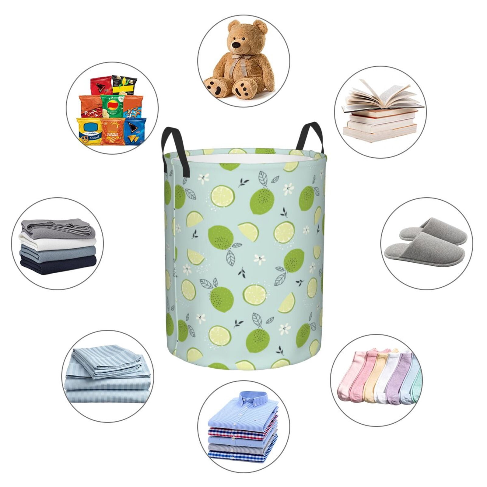 Large Laundry Basket with Handles - Cute Limes Flower Leaves Kids Baby Dirty Clothes Laundry Hamper for Bedroom Aesthetic