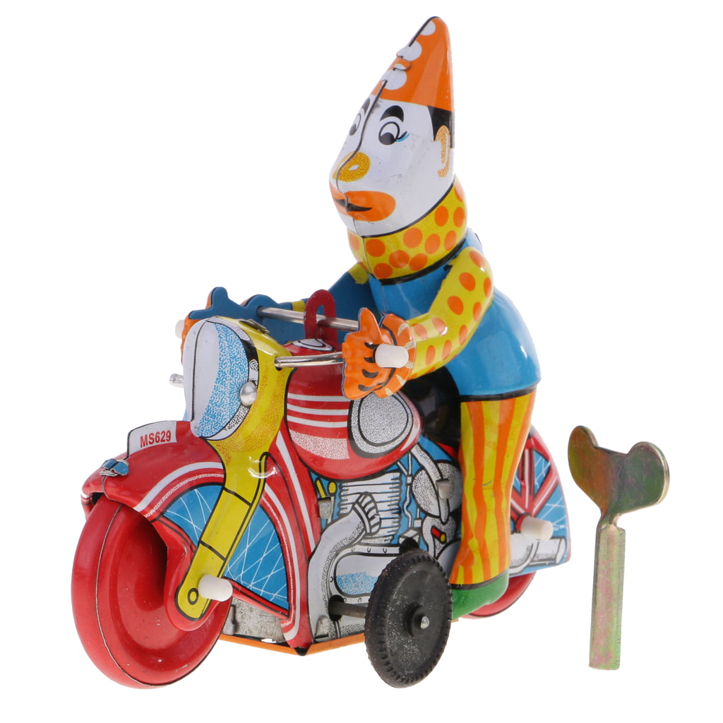 Clown On Motorcycle Tin Toy Collectible Clockwork Wind Up Toys for Kids Gift 