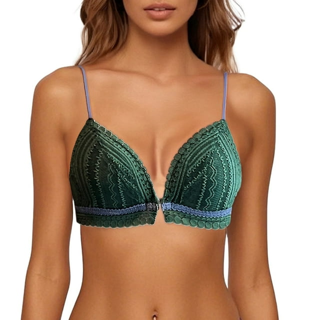 Brasier sin Varillas Mujer Tela de Mantequilla Sujetador con Tirantes Finos de Encaje con Copa Triangular Pequeña Francesa Fina con Botones Delanteros y Traseros para Mujer sin Aro de Acero Mediana