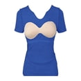 thumbnail image 4 of Comdrip V Neck Tops for Women Women's Half Sleeve V Neck T Shirts V Neck Basic T Shirts Workout Yoga Tops Casual Fitted Going Out Tops Shirts with Built in Bras for Women Blue M, 4 of 7