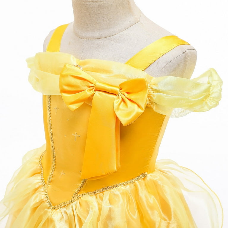 HAWEE Princess Dress up Birthday Party Fairy Yellow Costume for Toddl, 4T / Dress B +Accessories