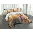 thumbnail image 3 of Ambesonne United States Quilted Bedspread Set 3 Pcs, Wall Street Flags, King Size, Sand Brown Navy Red, 3 of 5