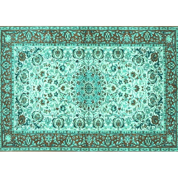 Ahgly Company Machine Washable Indoor Rectangle Persian Turquoise Blue Traditional Area Rugs, 4' x 6'