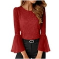 thumbnail image 2 of Miqool Hauts Habillés pour Femmes à Manches 3/4 Blouse Élégante à Col Ras du Cou Mode Décontractée Travail Soirée Fête, 2 of 8