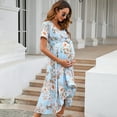 thumbnail image 2 of Maternity Dress For Women Cross V Neck Wrap Lanterntie High Waist A-line Flowy With Belt Dress, 2 of 5
