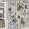 thumbnail image 5 of 4 Pcs Shower Curtain Set Bath Mat U-Shaped Floor Mat Toilet Lid Oval Rug Watercolor Flowers in Beige And Blue Waterproof Personality Pattern Bath Curtain Vintage Floral Decorative for Bathtub Decor, 5 of 8