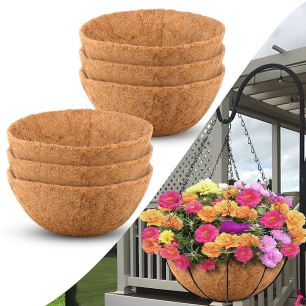 Revestimientos de coco para maceteros de 10 pulgadas, paquete de 6 revestimientos redondos para cestas colgantes, revestimientos de fibra de coco para maceteros, flores y jardín