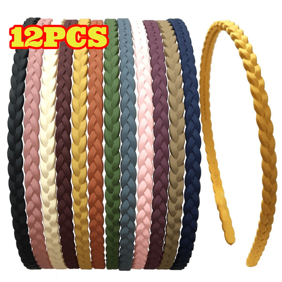 12pcs Fashion Headbands for Women, Non-Slip Plastic Head Bands with Teeth, Pigtail Braided Headbands, Skinny Hair Accessories