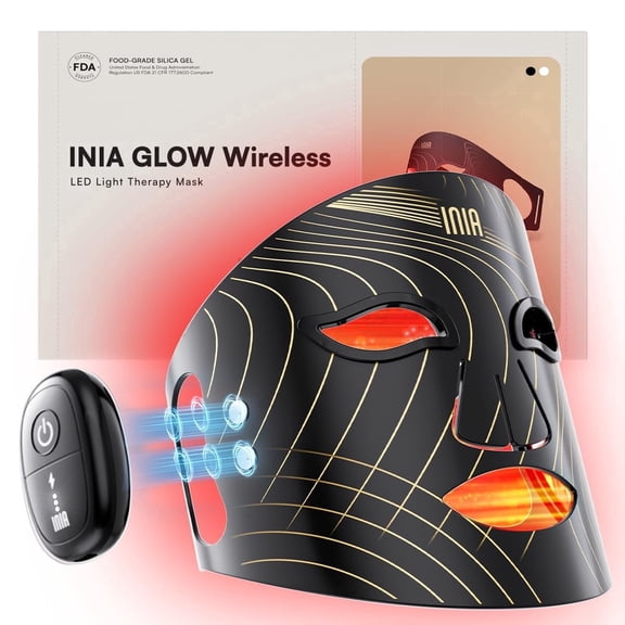 INIA Wireless Red Light Therapy Mask for Face, Near-Infrared (NIR) LED Skincare Mask, Rechargeable Ergonomic Design for Home & Travel