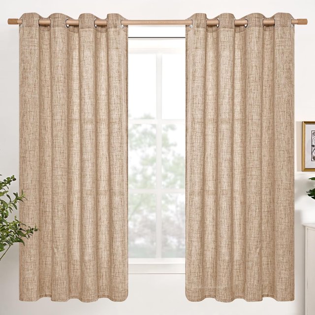 Natural Linen Curtains Long for Living Room Bedroom Groet Top Light Filtering Privacy Linen Textu Window Semi Sheer Drapes Panels x Natural