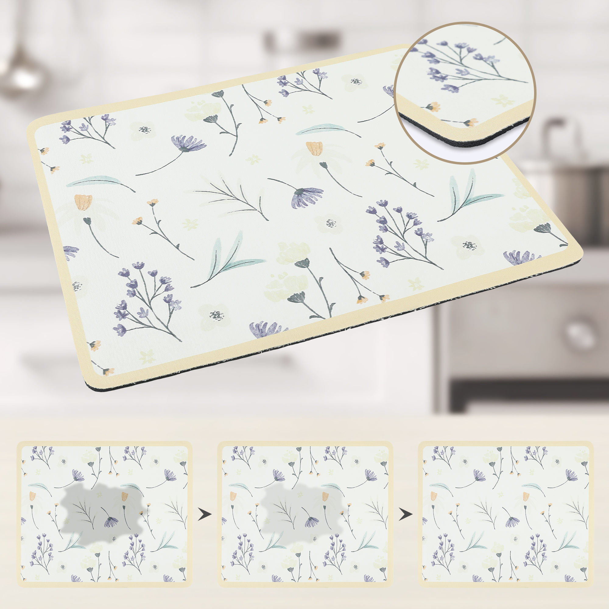 Unique Bargains Floral Quick Dry Dish Drying Mats for Kitchen Light Orange 23.6*19.7 inch