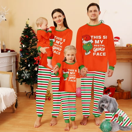 

Holiday Family Matching Christmas Pajamas Sleepwear Set Christmas Buffalo Plaid Stripe Print Baby-Kids-Adult-Pet Size 2-Piece Top and Pants Bodysuits Xmas PJS Sleepwear