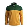 thumbnail image 2 of Xaqiouau Mens Colorblock Quarter-Zip Stand Collar Sweatshirt Long Sleeve Ribbed Cuffs Regular Fit Pullover for Spring & Fall Casual Everyday Tops Green S, 2 of 8