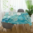 thumbnail image 6 of Teal Blue Gold Marble Rectangle Tablecloth, Dust Proof Anti Wrinkle Wipeable Table Cloth Tabletop for of Dinner Kitchen Wedding Holiday Party 60"x60" Home Decor, 6 of 7
