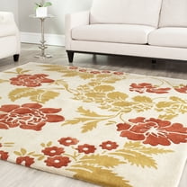 SAFAVIEH Capri Elvina Floral Wool Area Rug, Beige/Rust, 7' x 7' Square