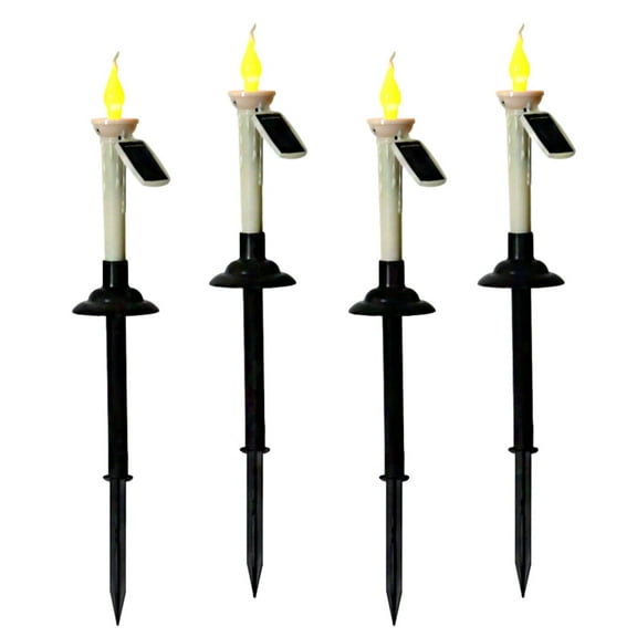 MERILER 4-Pack Solar Candle Lights for Halloween and Christmas - LED Flameless Outdoor Garden Lights with Waterproof Panels for Patio and Yard Decoration