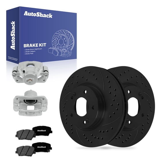 AutoShack Front Vented Drilled & Slotted E-Coated Brake Rotors Black Finish   Premium Ceramic Pads   Calipers 8-PC Brake Kit Replacement for 2011-2013 Kia Sorento NightGuard 11.81" (299.9 mm)