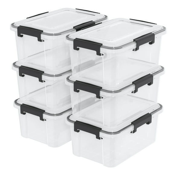 Uumitty 6-Pack 10.5 Quart Plastic Storage Bin Tote Organizing Container, Stackable Box with Seal and Secure Latching Buckles, Clear