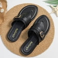 thumbnail image 5 of HomeDM Women's Flat Flip Flops Comfort Open Toe Slip-On Thong Walking Slides Summer Beach Flat Sandals, Black Size 9, 5 of 9