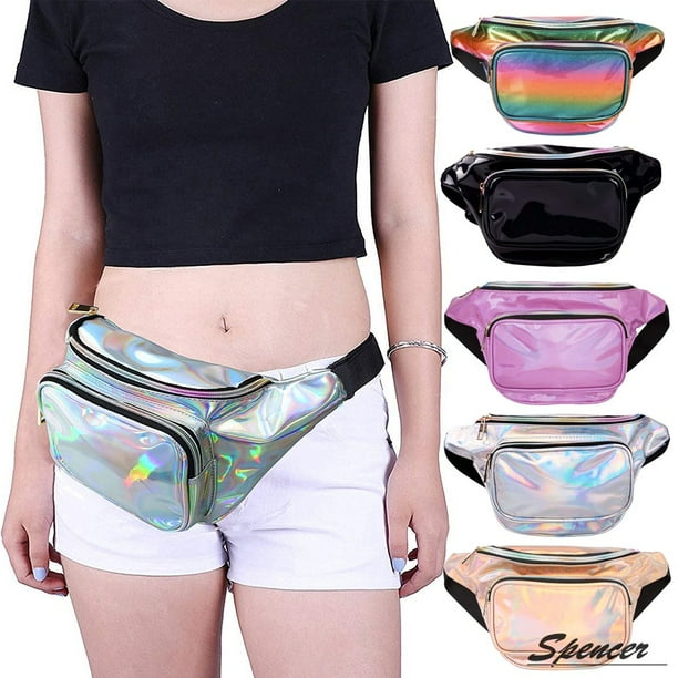 Spencer Women Shiny Neon Fanny Pack Rave Festival PU Hologram Bum Waist