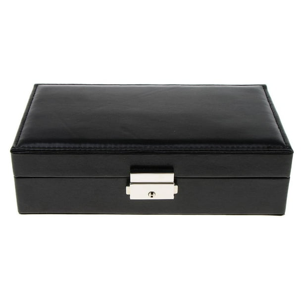 Joyero organizador con cerradura de piel sintética, 21 x 12 x 6 cm/8,23 x Negro