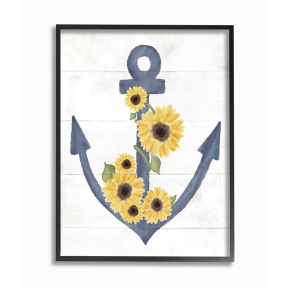 Stupell Industries Countryside Anchor with Sunflower Vine Floral Detail Designed by Daphne Polselli