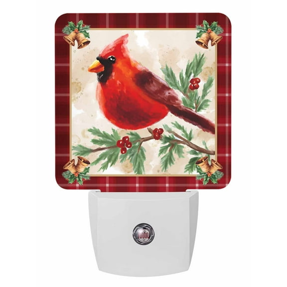 Christmas Night Lights Auto Sensor Cardinal Bird Plug-in LED Nightlights Dusk to Dawn for Living Room, Bedroom, Bathroom, Hallway, Stairways Wall Decor, Holly Berry Snowy Christmas Bells Night Light